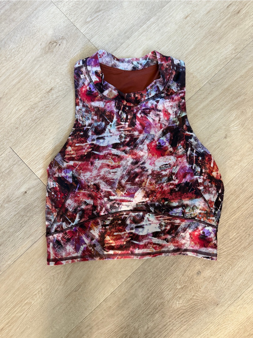 Lululemon Everlux and Mesh Cropped Tank in Urbantricity Multi/Dark Terracotta